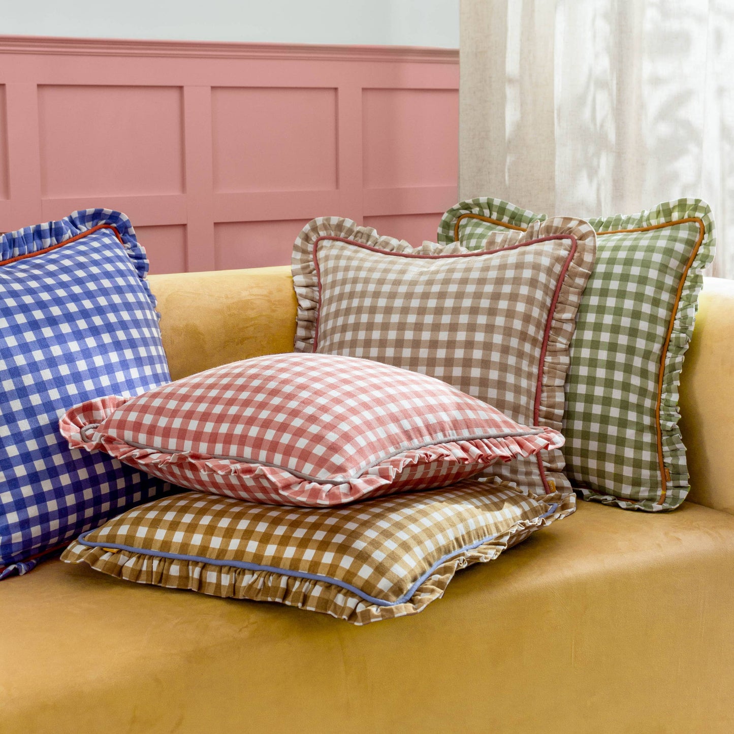 Coussin passepoil réversible Maude Gingham Sage