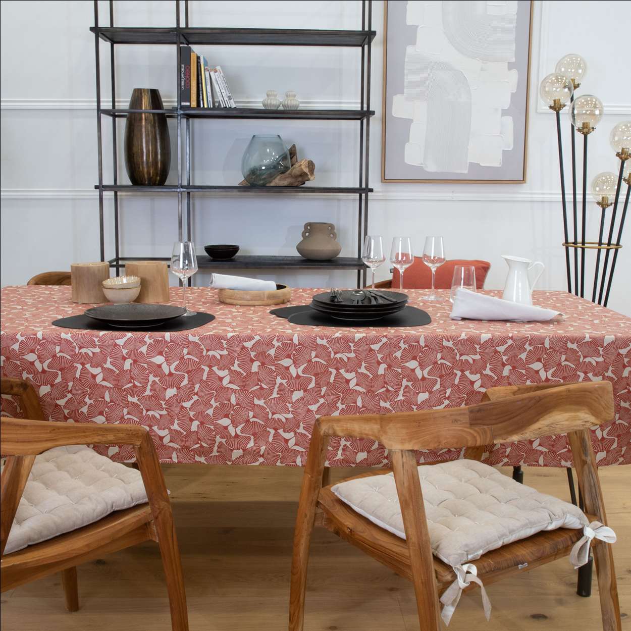 Nappe ronde Ginkgo brique