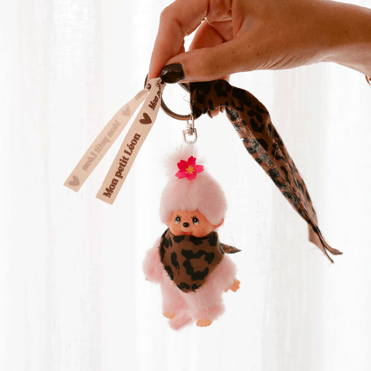 Grigri Kiki sans porte clé - Rose, Léopard marron foncé