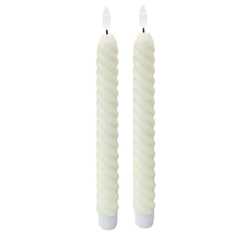 2 bougies LED Flambeaux cire naturelle ivoire D2,4 H25cm (à piles)