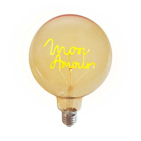 Ampoule LED mot Mon amour E27 ambre D12,5 H18CM