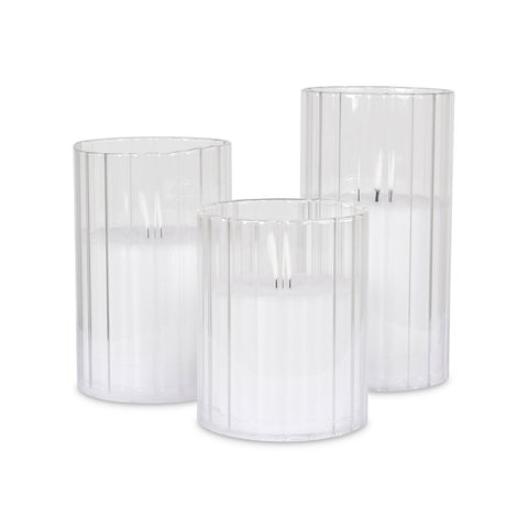 3 bougies LED dans verres cotes plates blanc - télécommande (à piles)