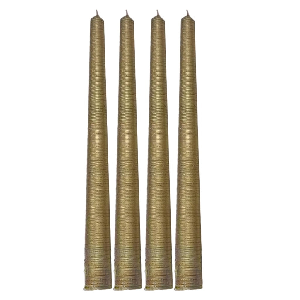 Set de 4 bougies longues flambeaux dorés striées