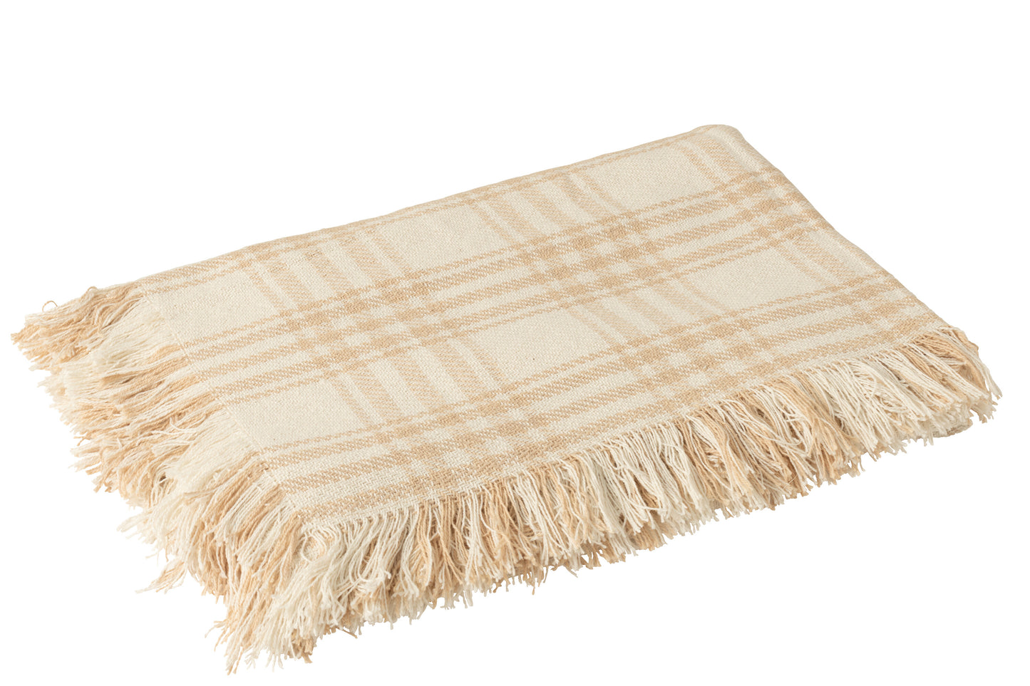 Plaid Carreaux Coton Blanc/Beige