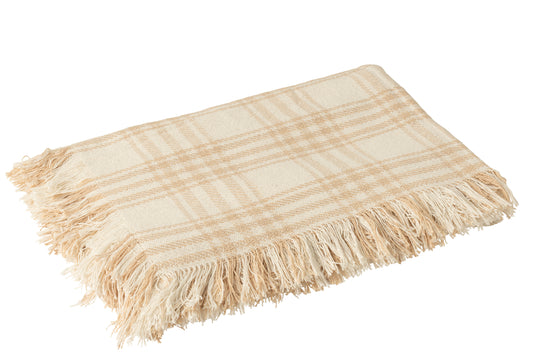 Plaid Carreaux Coton Blanc/Beige