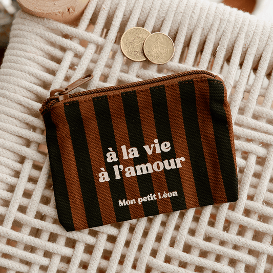 Porte-monnaie coton - Rayures marrons et noirs, à la vie à l'amour
