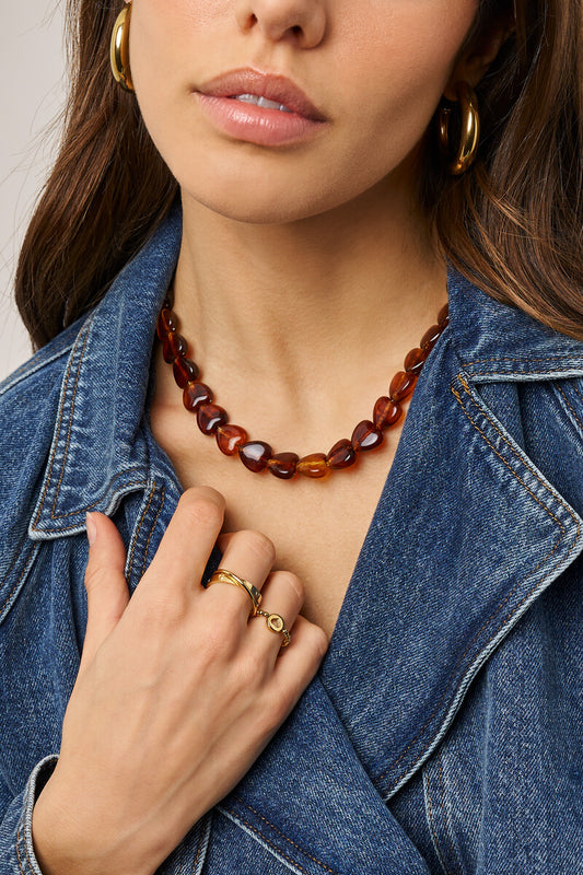 Collier de perles fantaisie mini cœur marron