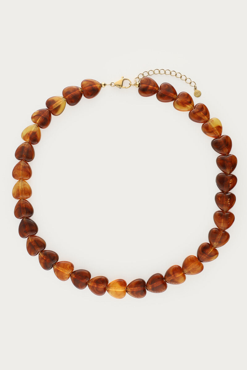 Collier de perles fantaisie mini cœur marron
