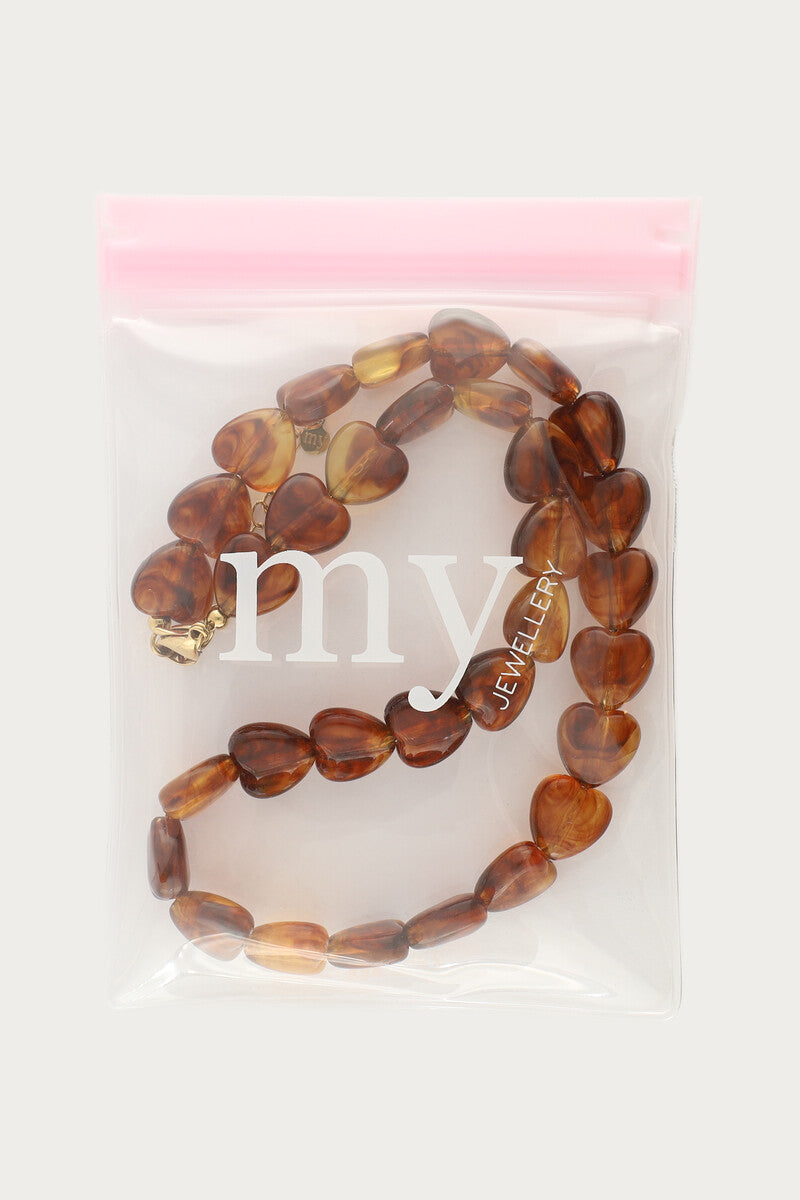 Collier de perles fantaisie mini cœur marron