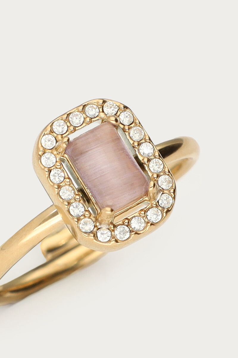 Bague vintage carrée rose clair
