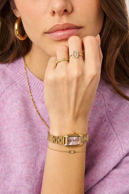 Bague vintage carrée rose clair