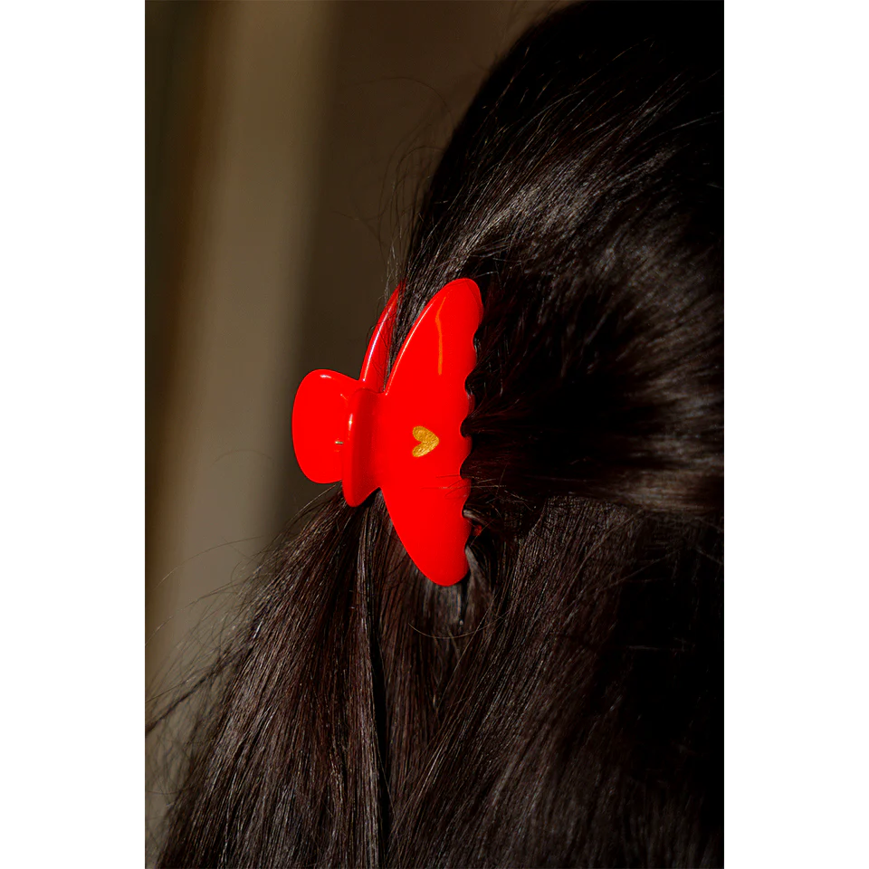 Pince à cheveux rouge - petite -coeur doré