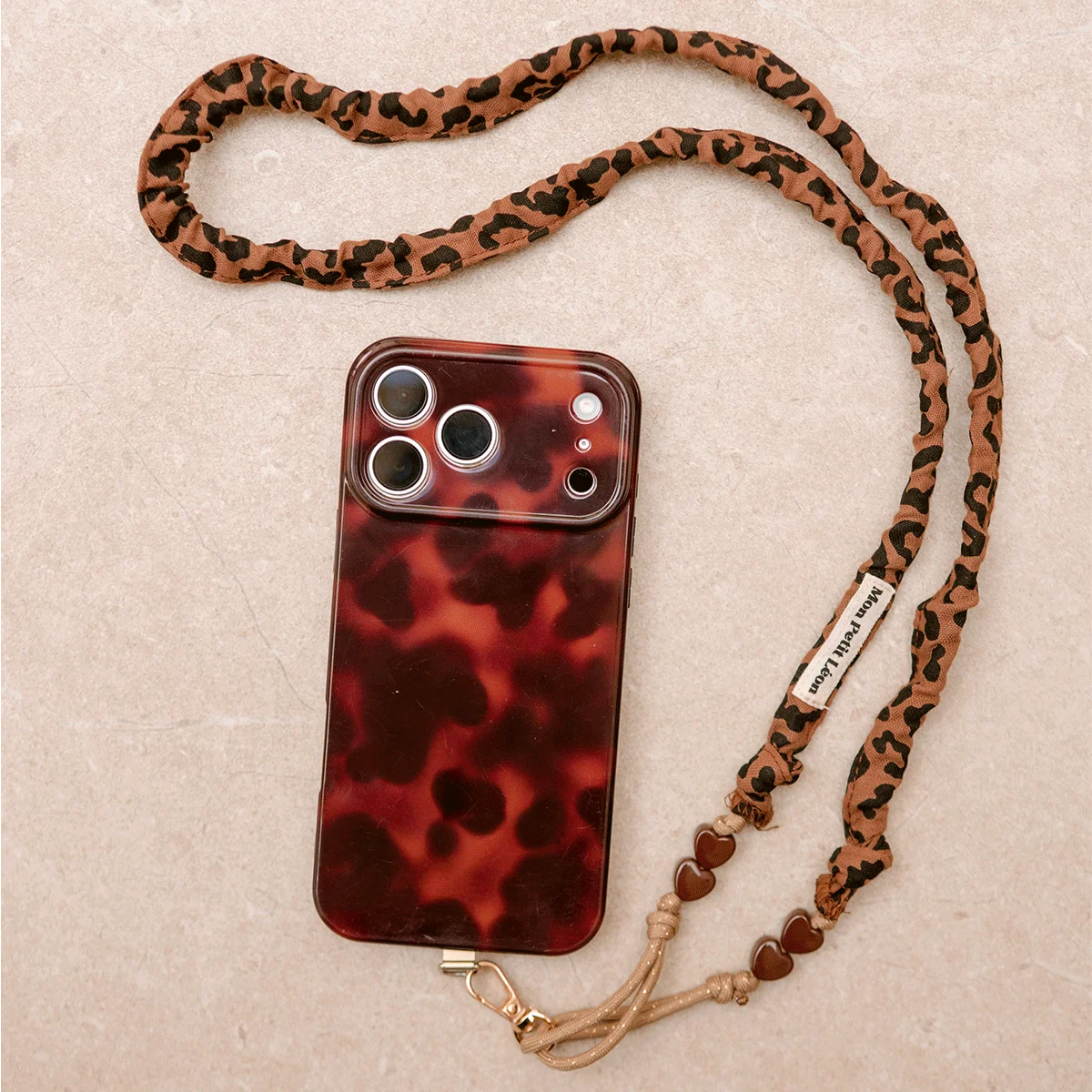 Sangle de téléphone leopard marron