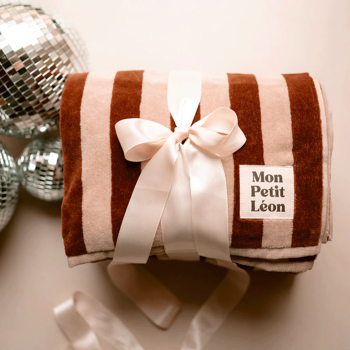 Serviette de bain rayures marrons et beiges