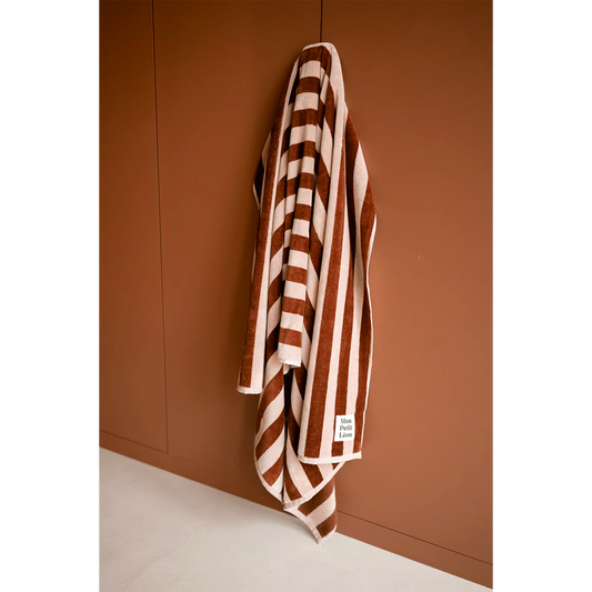 Serviette de bain rayures marrons et beiges