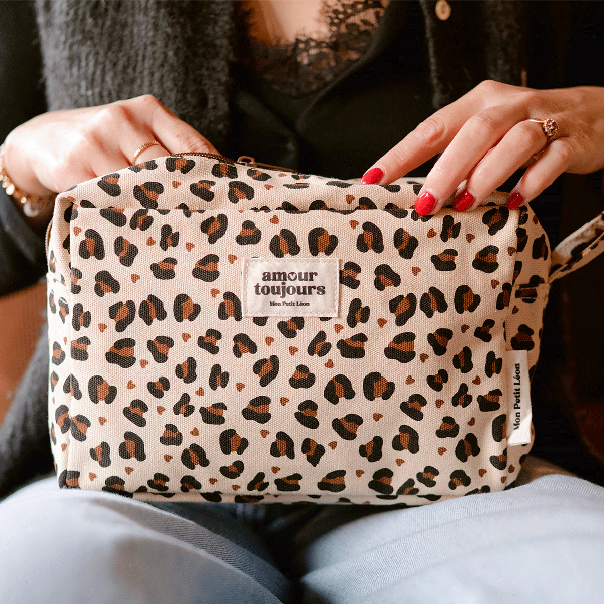 Trousse de toilette coton - Léopard coeur, Amour toujours