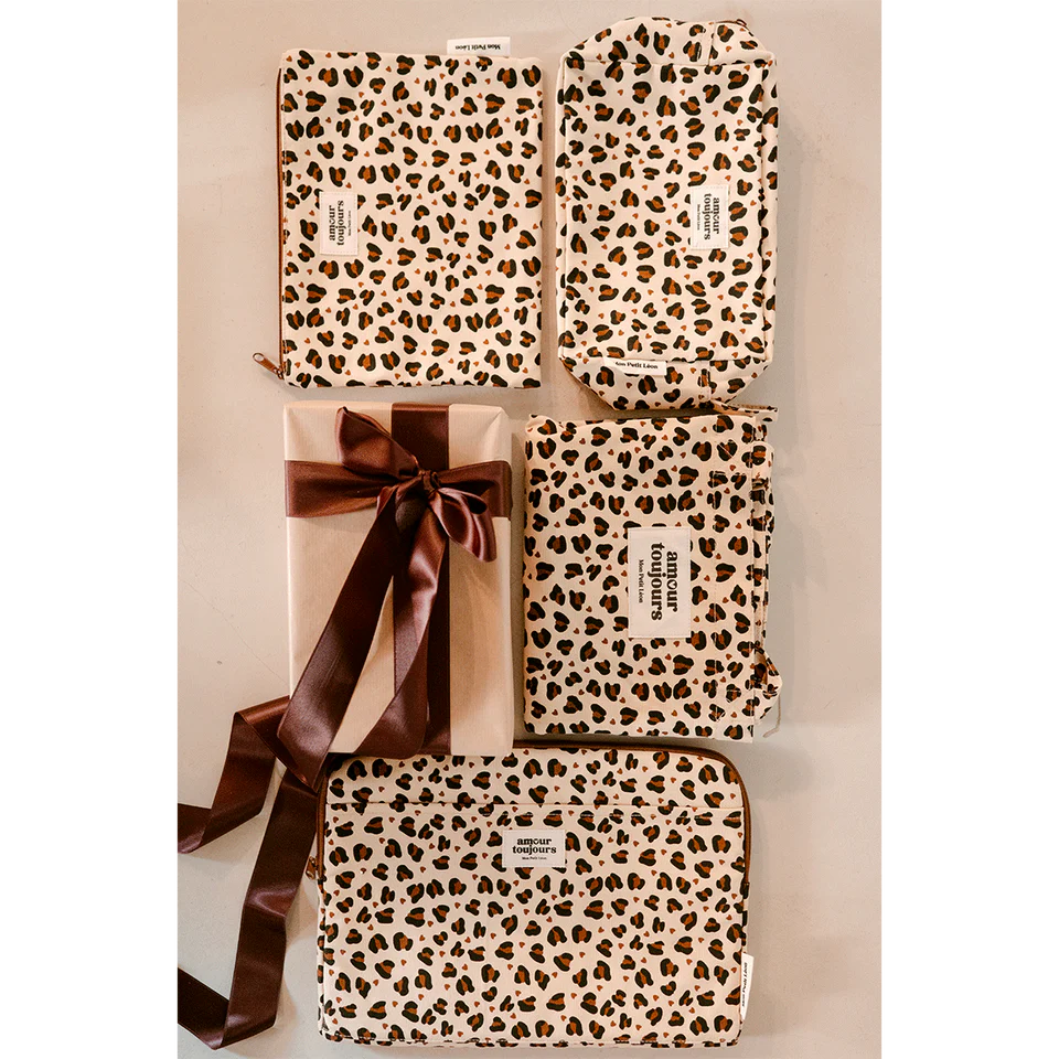 Trousse de toilette coton - Léopard coeur, Amour toujours